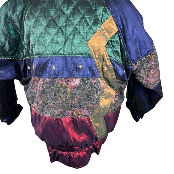Vintage Otello Pelle Multicolor Quilted Jacket Medium Jewel Tones Ski Winter - Picture 16 of 16